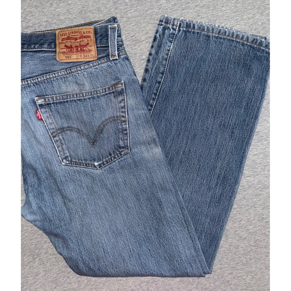 Levi's 501 Mens Straight Fit Blue Jeans Size 34x30 Streetwear Distressed *FLAW*